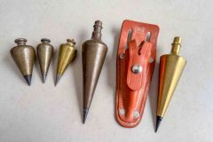 28  Plumb Bobs, K&E and others, one has leather case, Good +