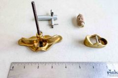 87  Small Bronze Router Plane, Bronze chisel plane, plumb bob, and metal marking gauge, Good 