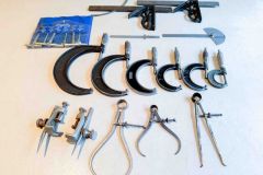 179  (lot) Machine tools: Trammel Points, Combo. Squares, Rules, Calipers, Protractor, large Dividers, Good