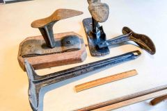 259  (lot) Cobblers’ tools: 3 forms, 2 bases, and 1 stand, Fair to Good  